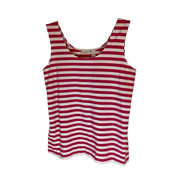 Chicos 2 Large Tank Top Stretchy Nylon Dark Pink & White Stripe Sleeveless - Picture 1 of 7